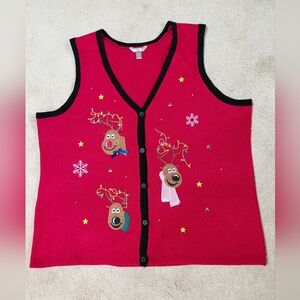 Vintage Ugly Reindeer Sweater Vest Red